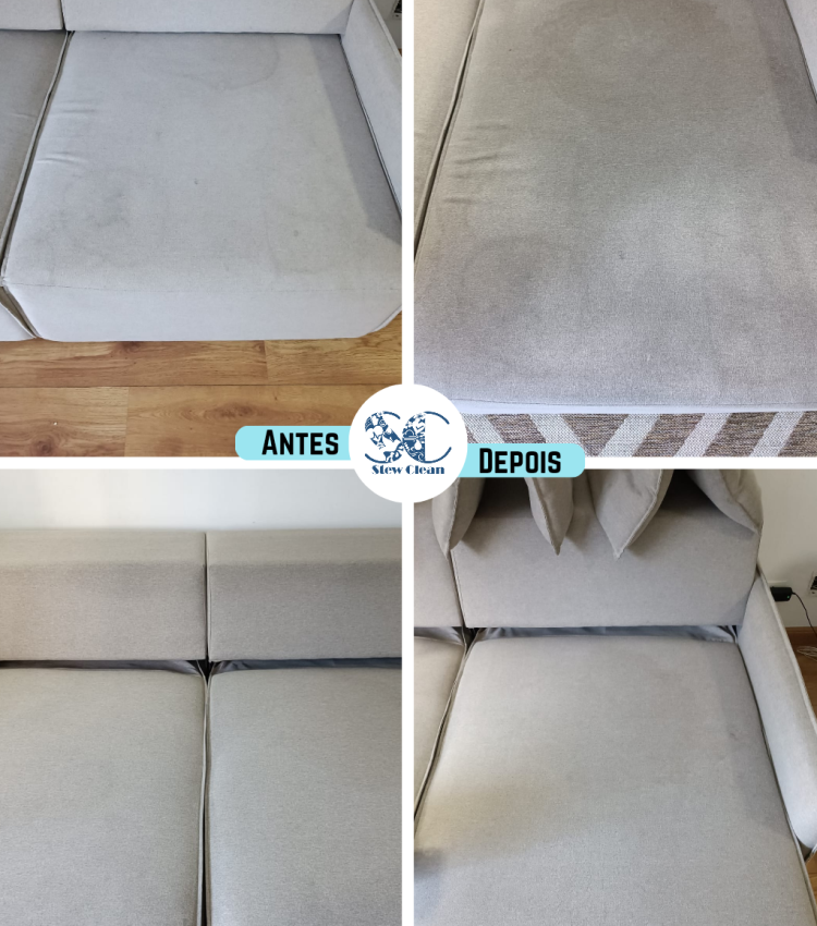 sofa cinza antes e depois